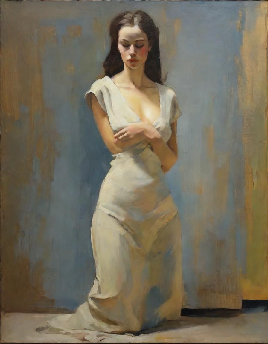 Beautiful Woman in Oil Painting, Fluxus Style