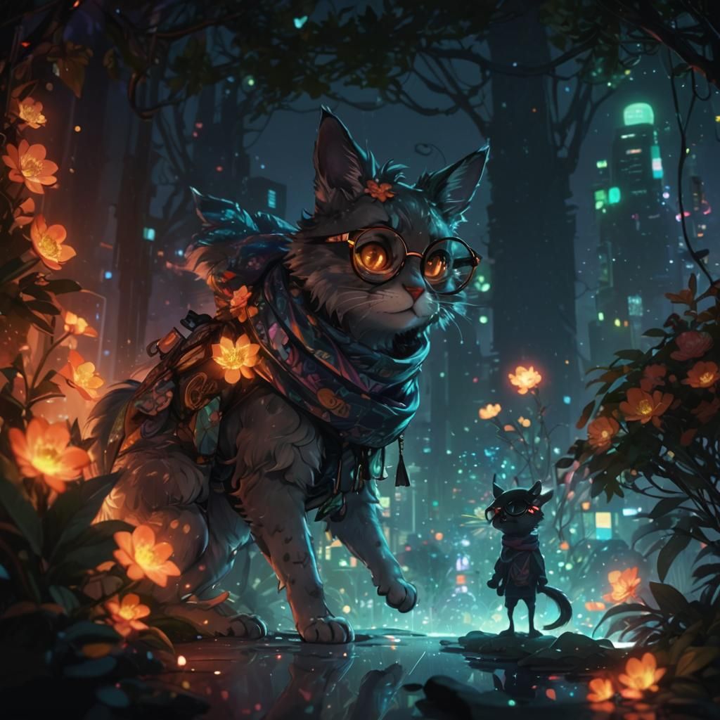 Anime Portrait: Happy Chibi Animal with Neon Lights