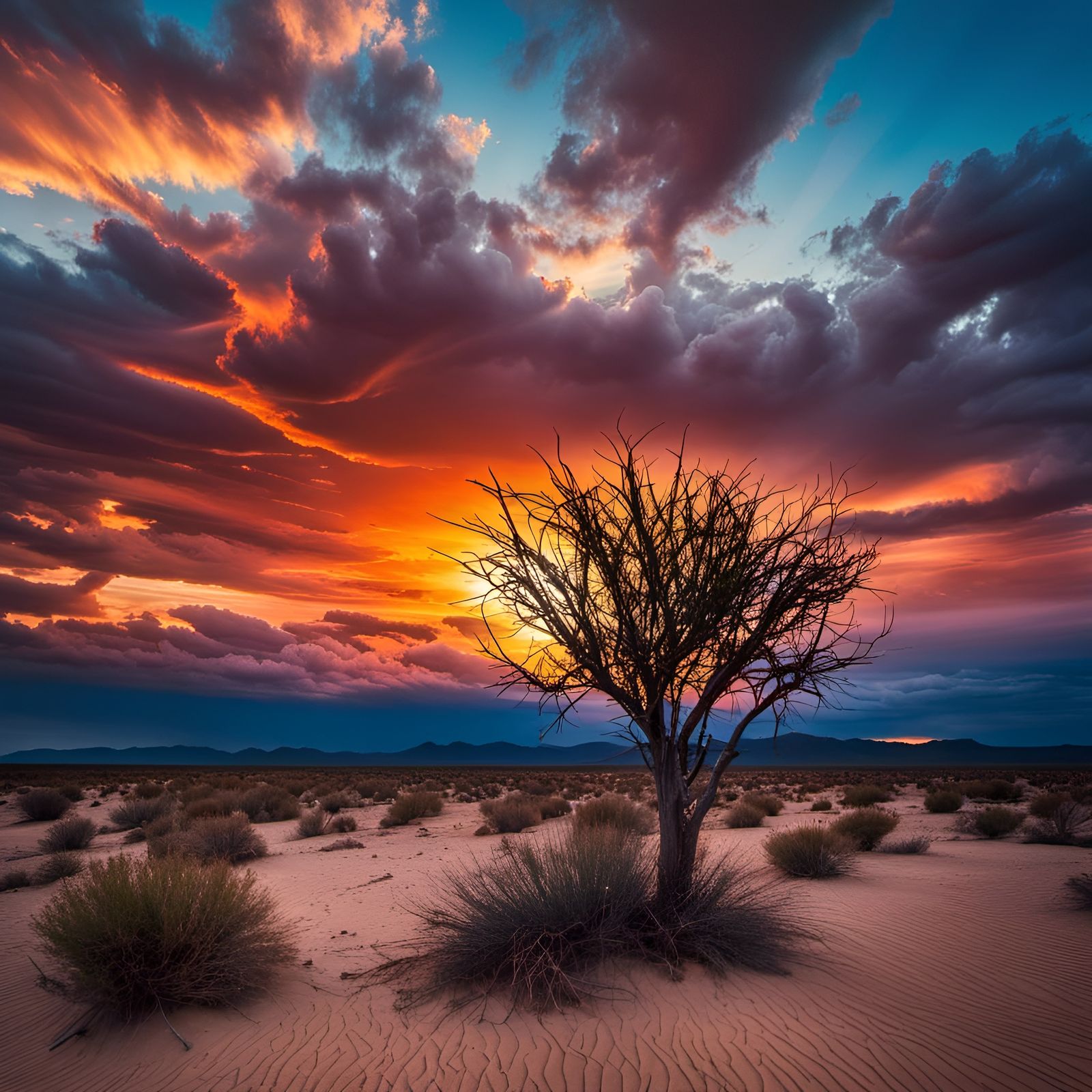 Spectacular Desert Sunset with God Rays