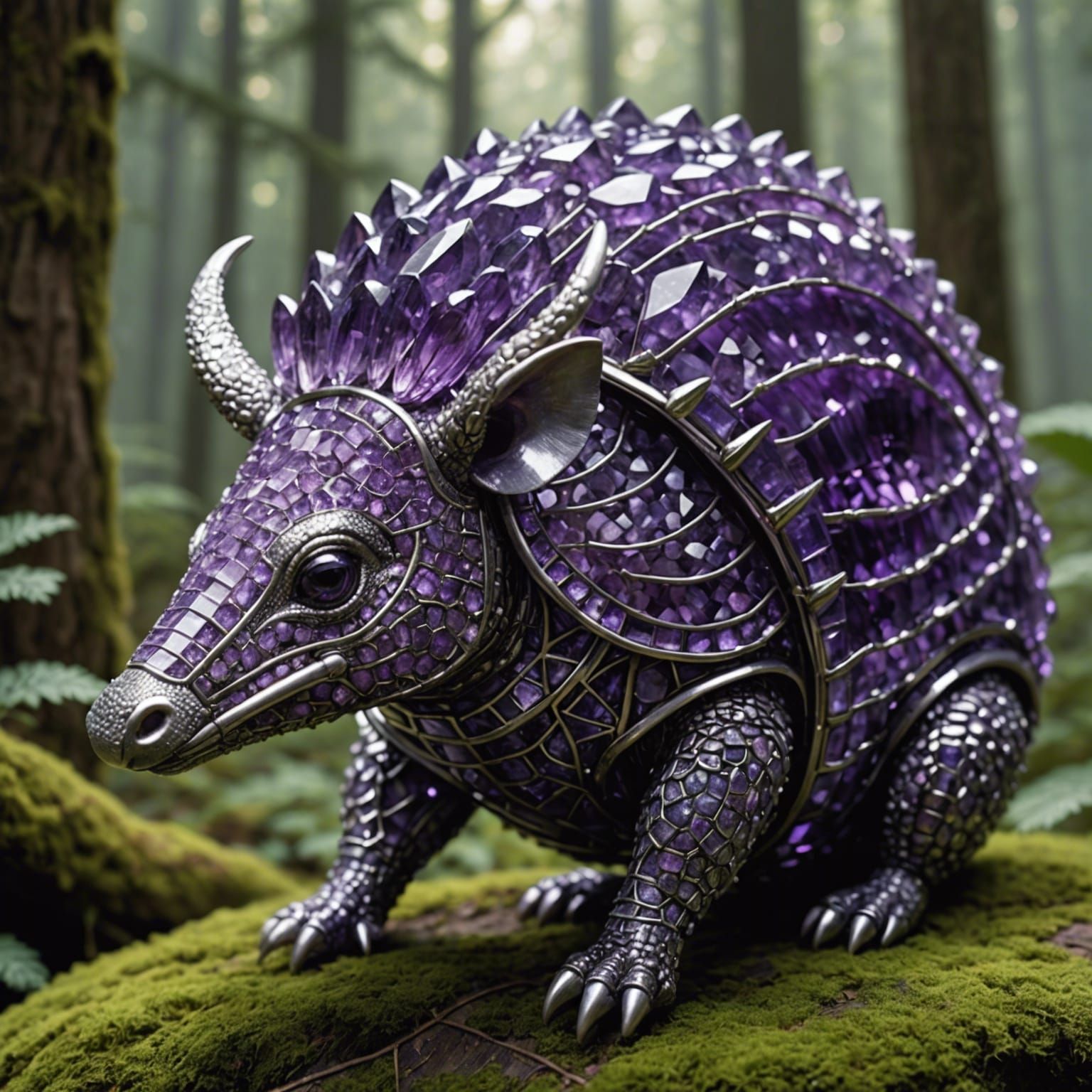 Amethyst Crystal Armadillo in Ethereal Forest