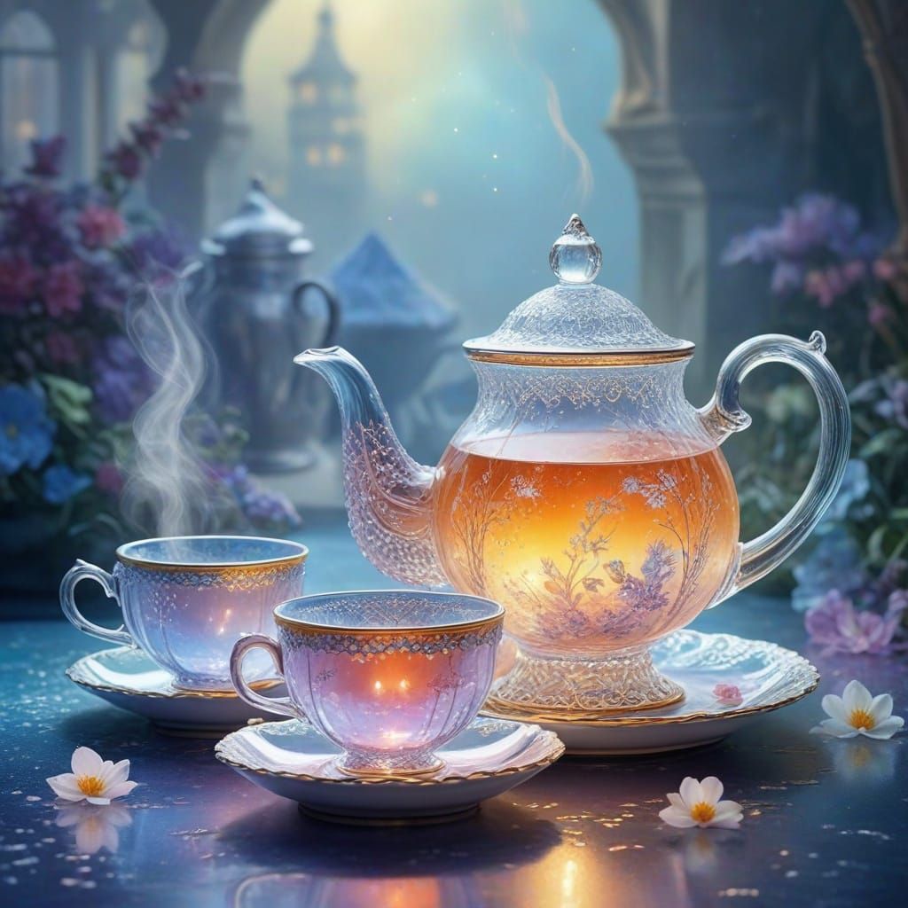 Crystal Teapot Set Shimmers with Ethereal Light