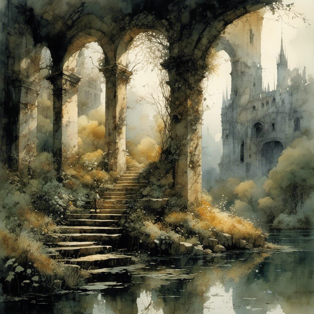 Nature Reclaims Industrial Ruins: Detailed Entangled Scene