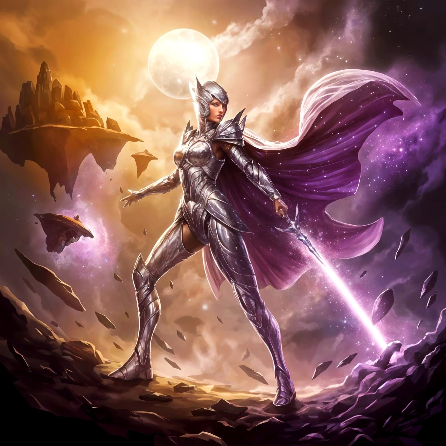 Celestial Warrior Defends Cosmic Realm in Shimmering Silver ...