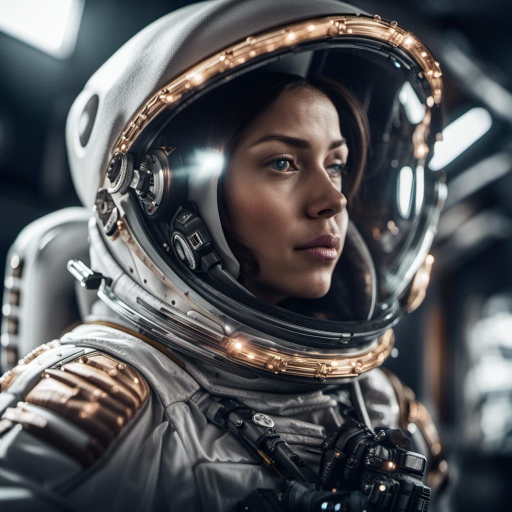 Hyperrealistic Spacewoman in Spacesuit, HDR