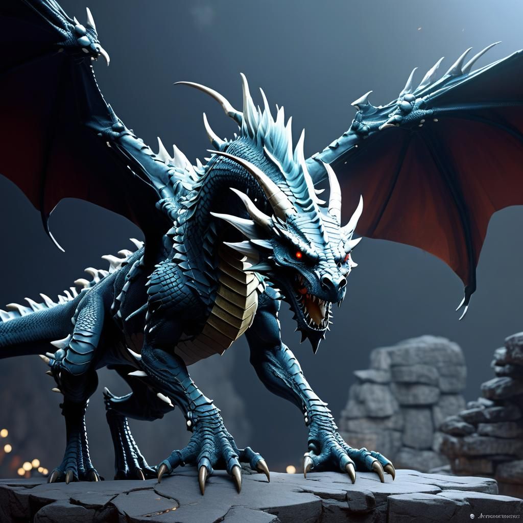 Cyberpunk-Style Skeleton Dragon Concept Art in Stunning 8k R...