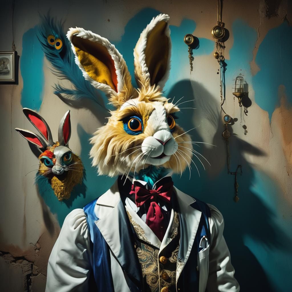Surreal Plush Rabbit Conspiracy: A Digital Art Portrait
