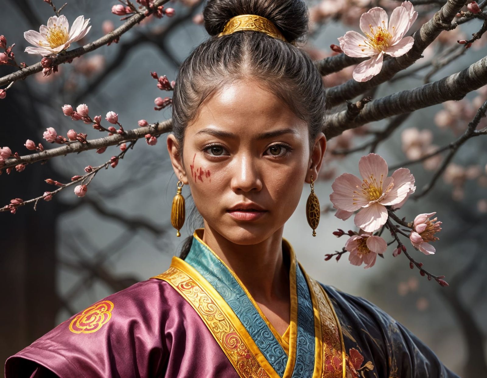 Hyperrealistic Portrait of Shaolin African-Chinese Woman