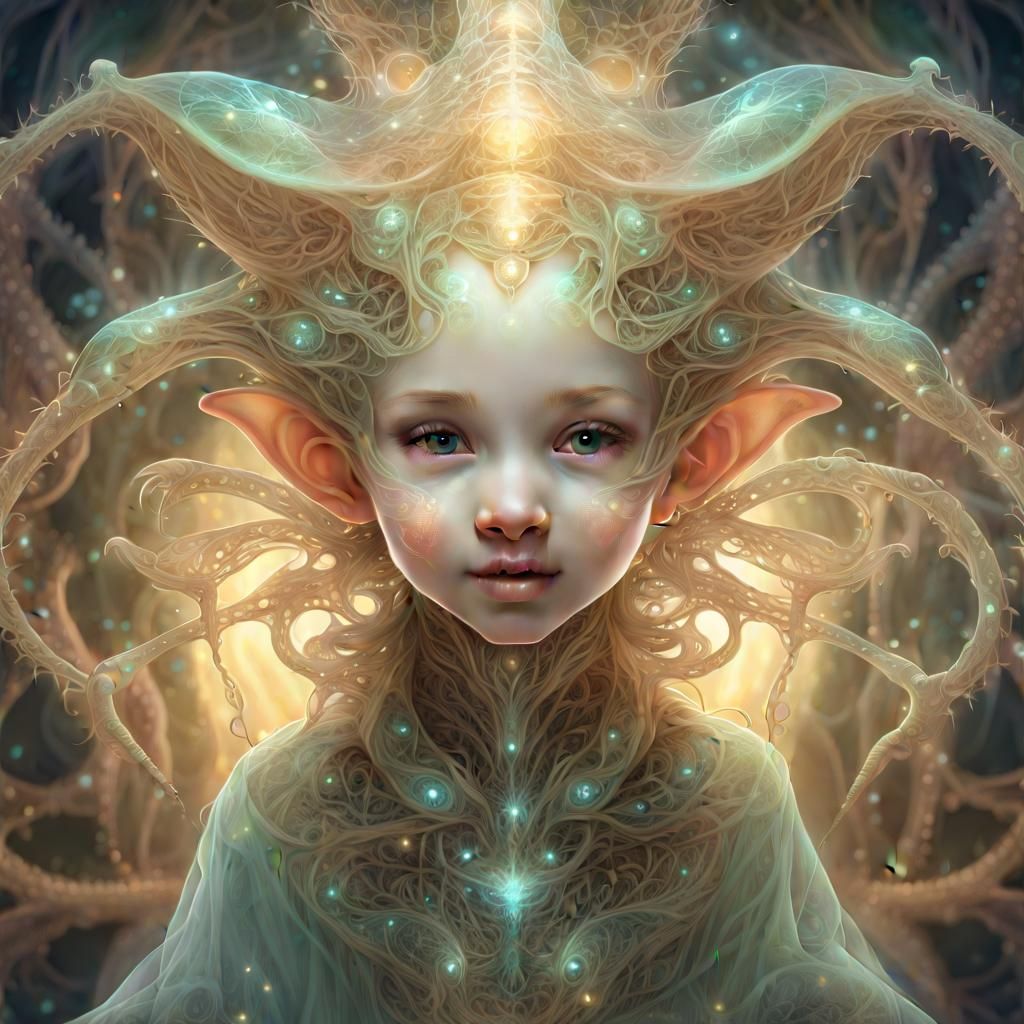 Enchanted Nymph Toddler on Kitten Boat, 3D Art