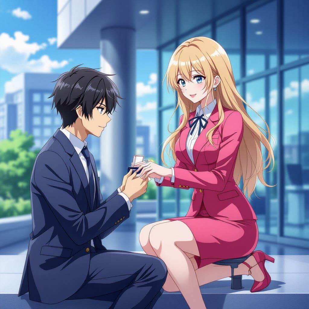Anime Proposal Scene in Vibrant Colors