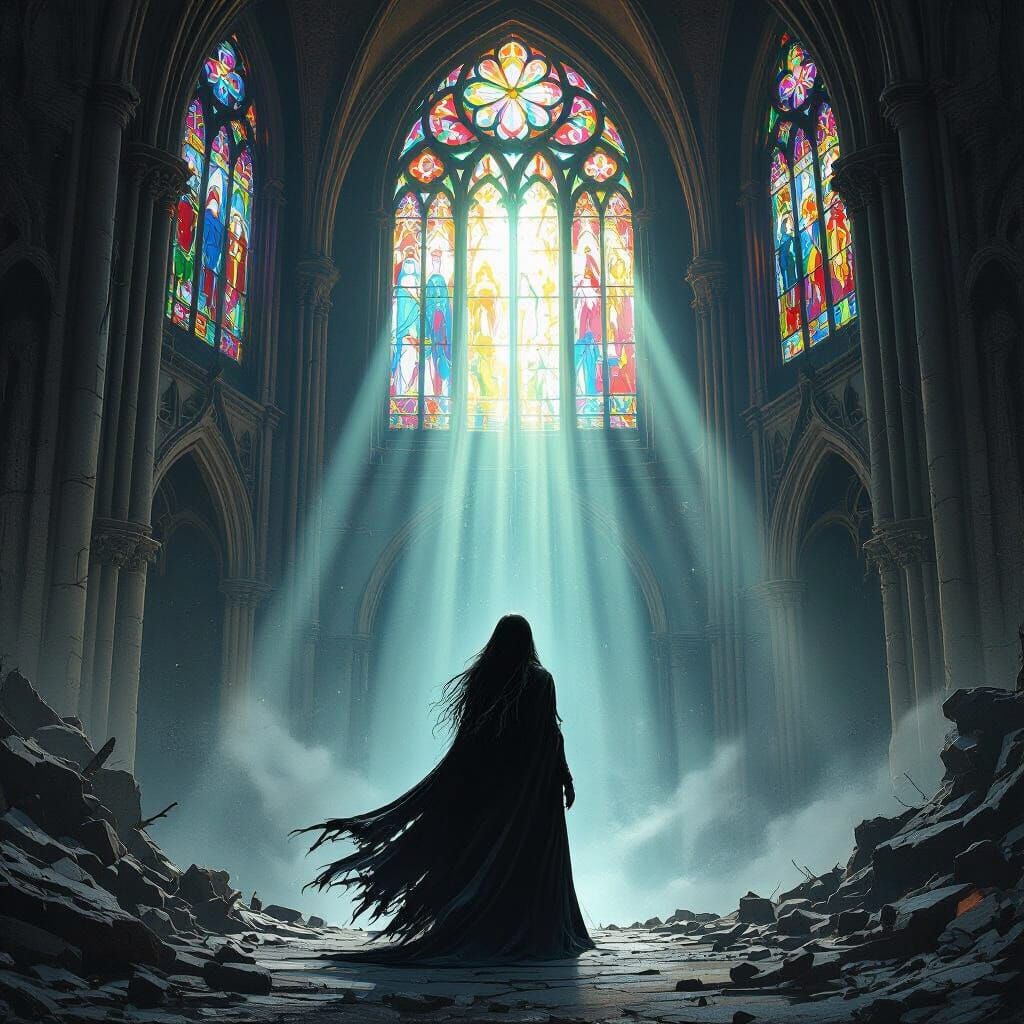 Gothic Woman at Abyss Edge in Dark Noir Style