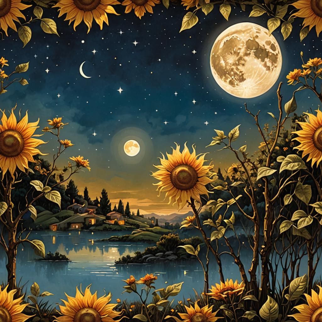 Sunflowers in Moonlight: Volumetric Lighting Art