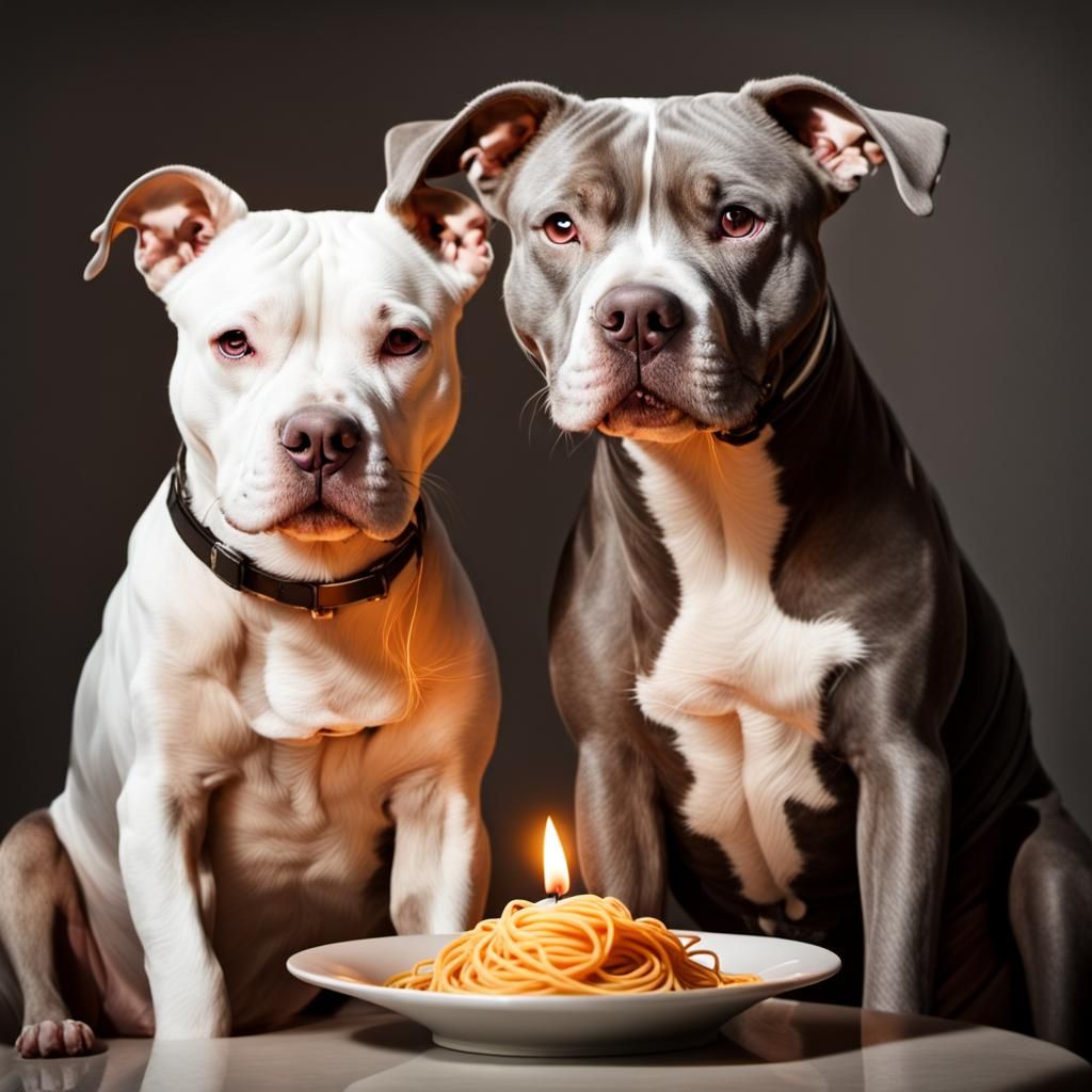 Candlelit Dinner: Pitbulls Sharing Spaghetti