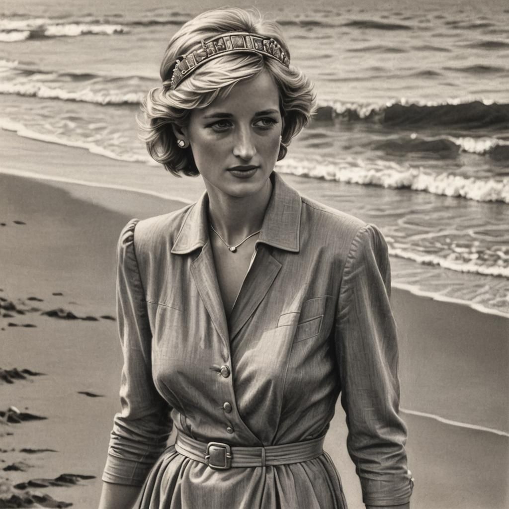 Princess Diana on a beach, 1930s style