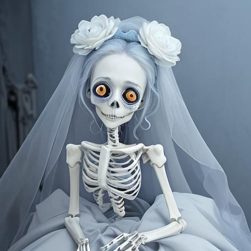 Creepy Cute Dead Bride Playing Piano in Burton Style