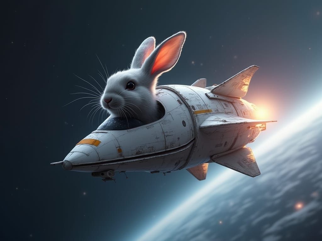 Rabbit Spaceship Soaring Through Space in 4K