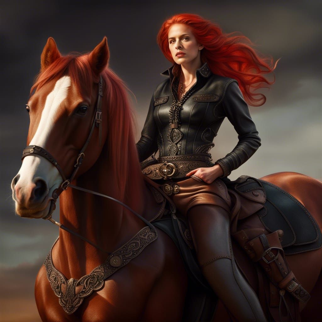Dramatic Cowgirl on Horse, Fantasy Concept Art