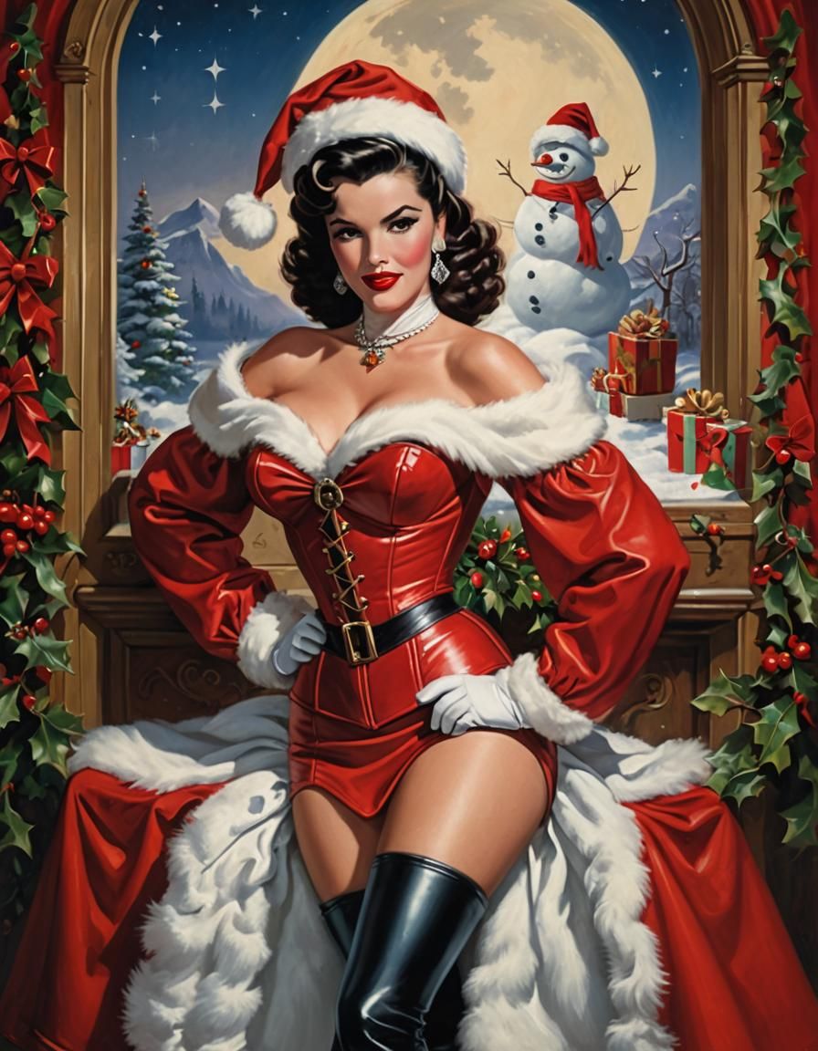 Vintage Santa's Helper in Red Leather Corset