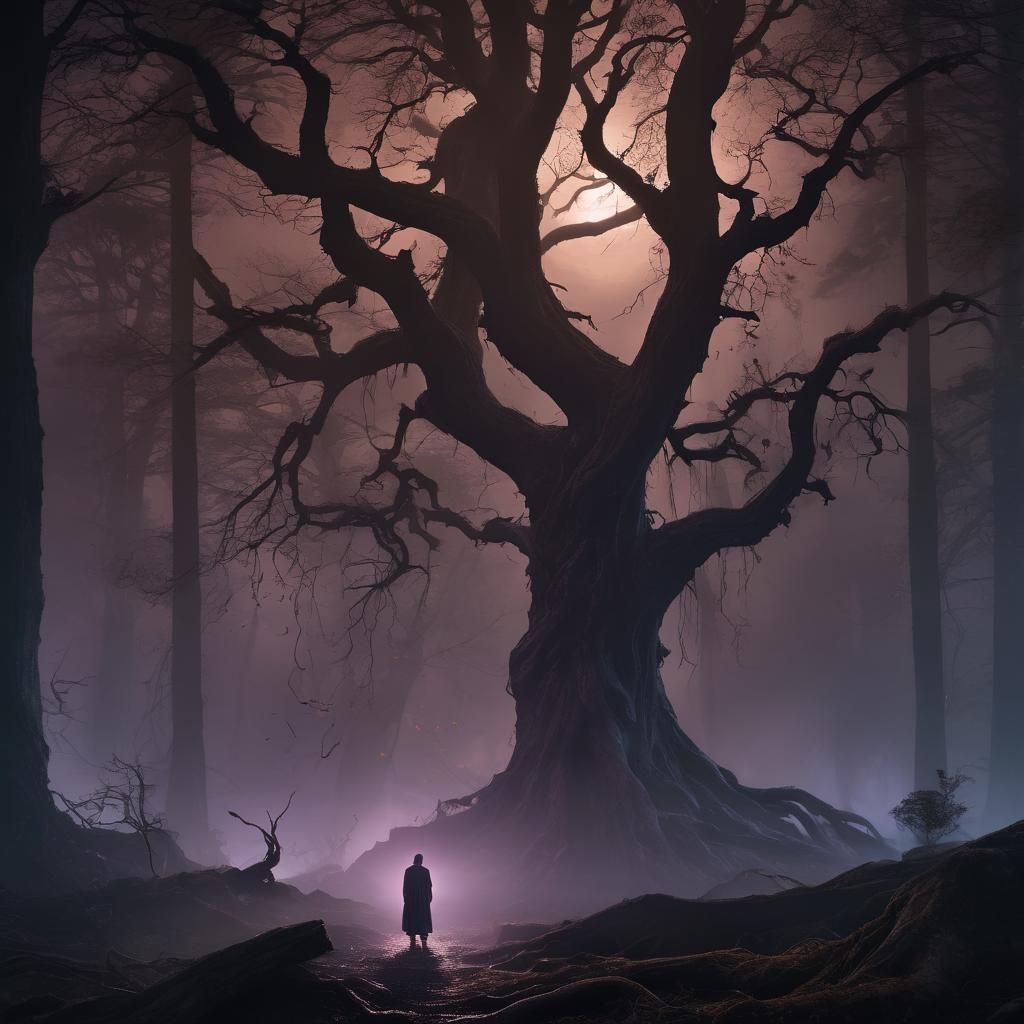 Eerie Forest Under Black Moon: a Dark Fantasy Matte Painting