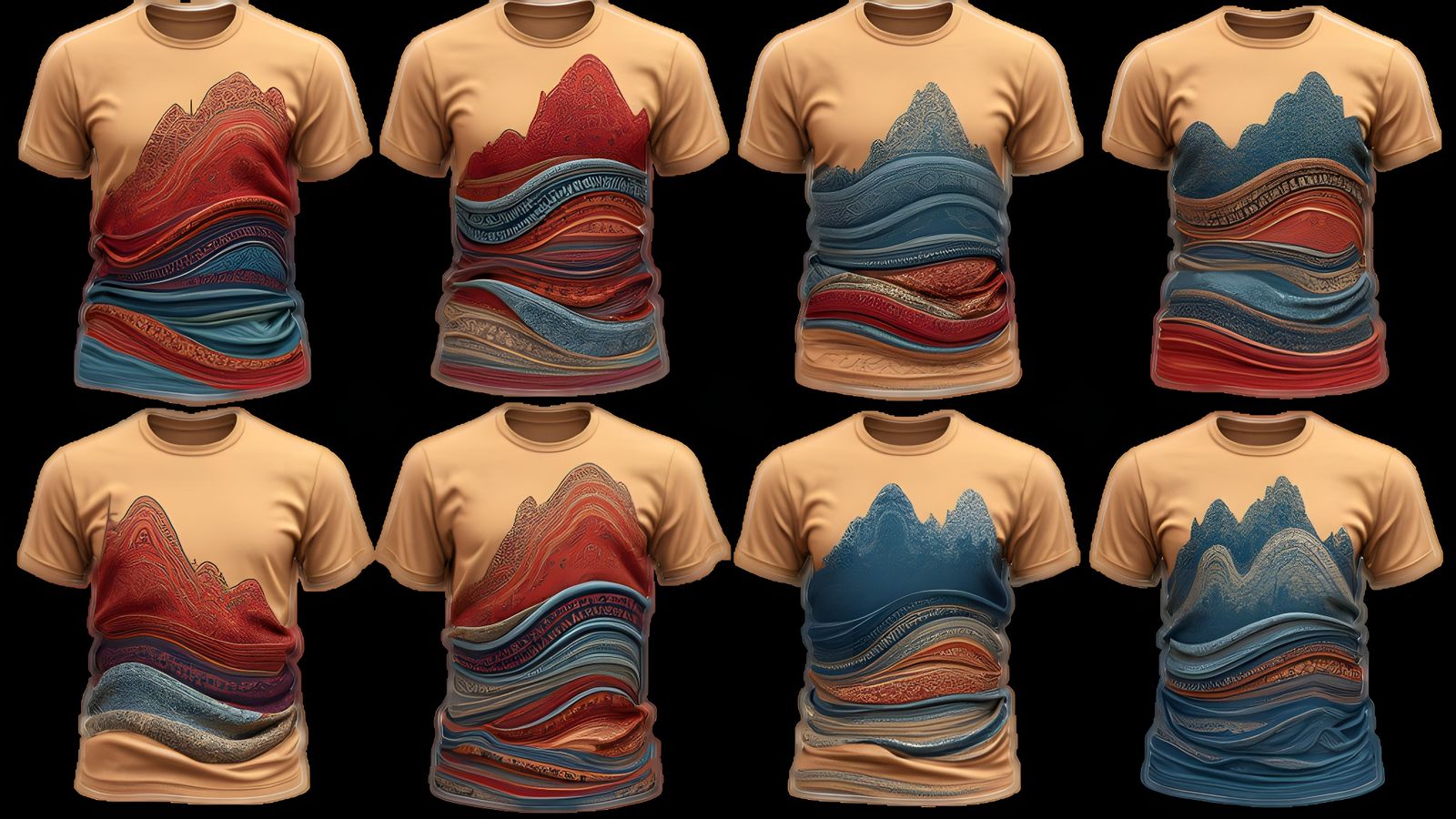 T-Shirt Design: Waves and Mountains in Indigenous Style