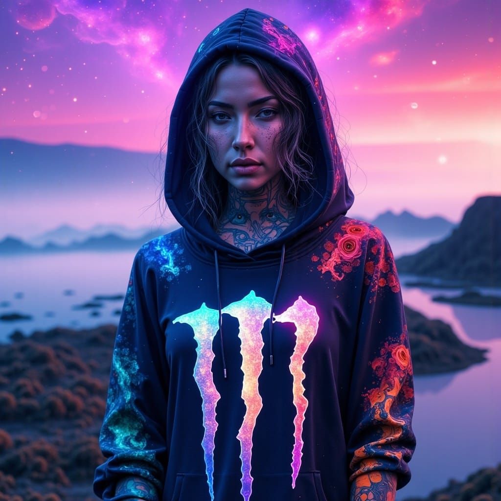 Luminous Woman Against Aurora Sky in Fantasy Art Style