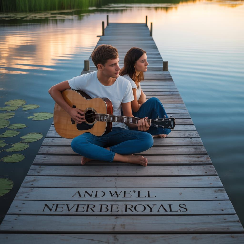Sunset Serenity: Young Couple Reflects by Lake