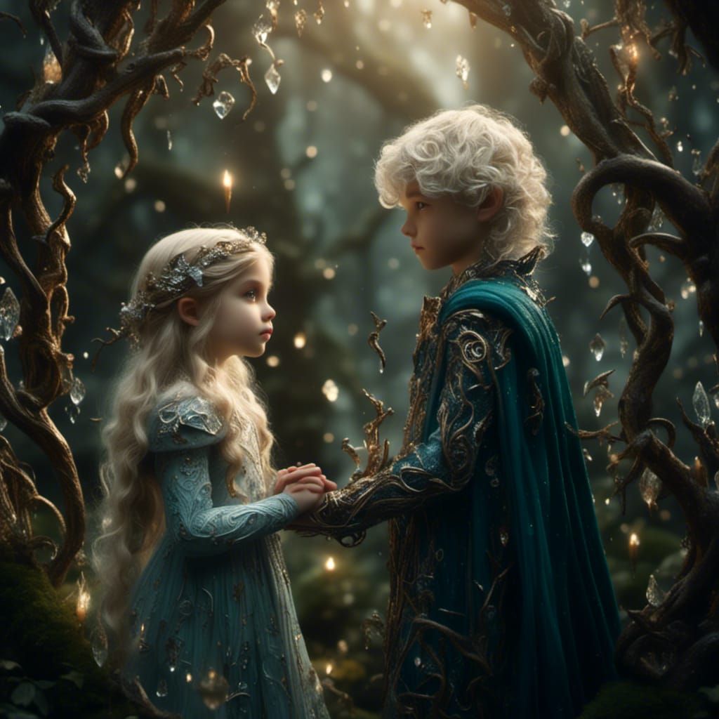 Elven Betrothal in Shady Bower: Photorealistic Image
