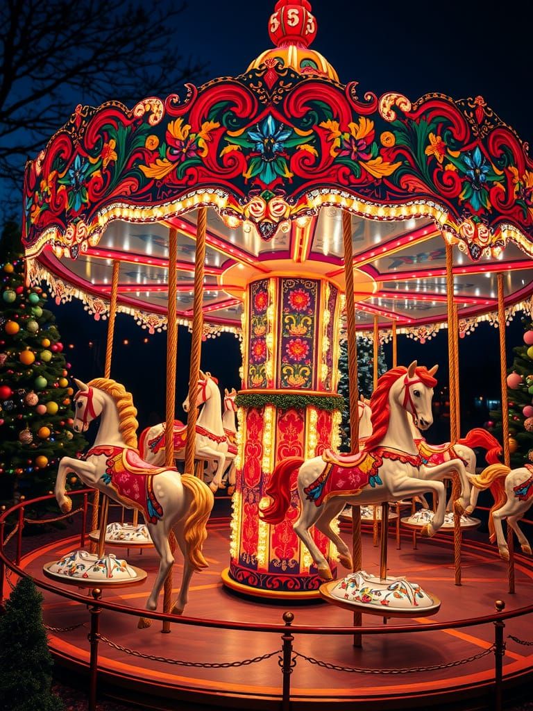 Klimt-Inspired Crochet Carousel at Night