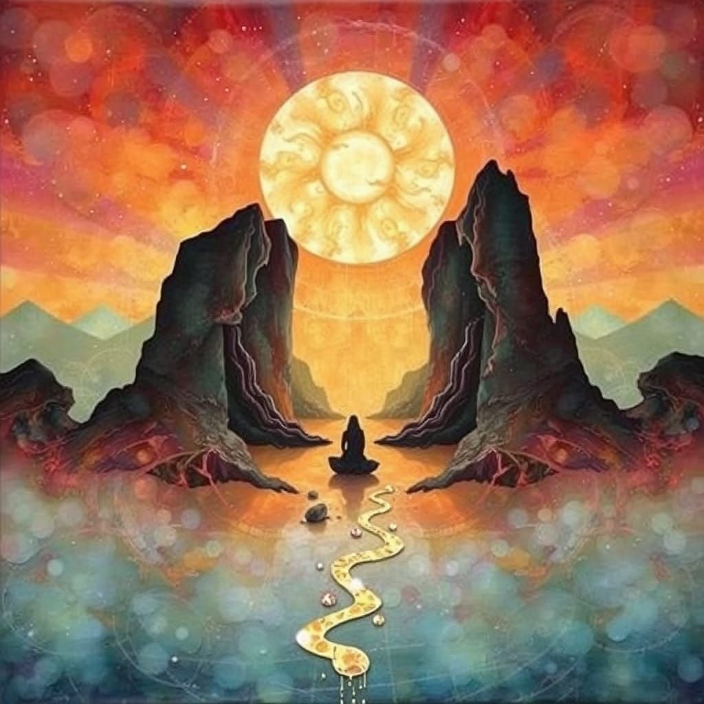 Surreal Dream-Temple Landscape in Decoupage Style