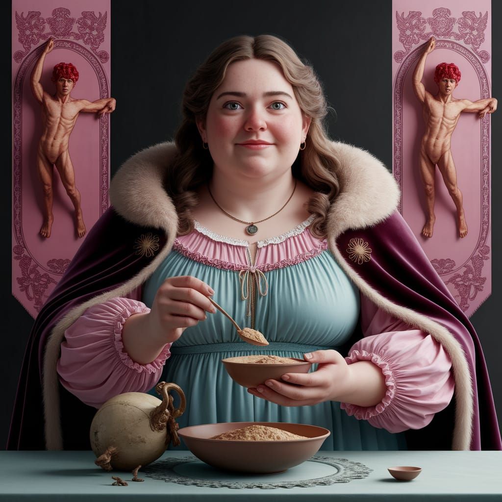 Medieval Lad with Porridge in Hyperdetailed Portrait