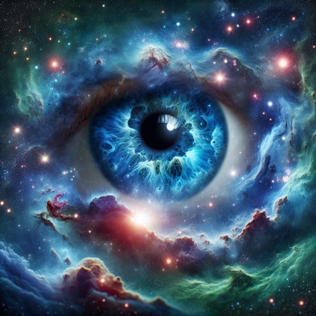 Cosmic Azure Eye in Galaxy's Heart