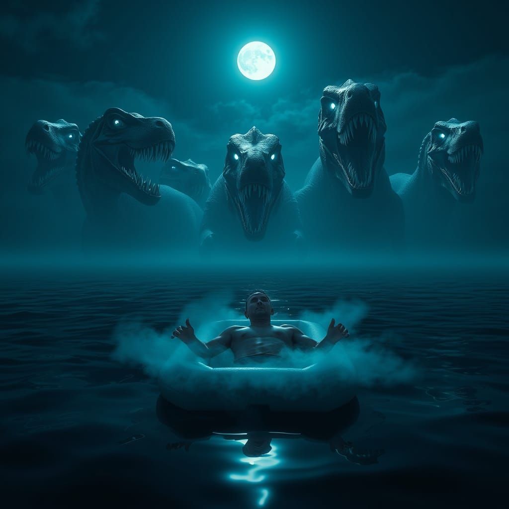 Hyperrealistic Nightmare: Human Confronts Ghostly Mosasaurs ...