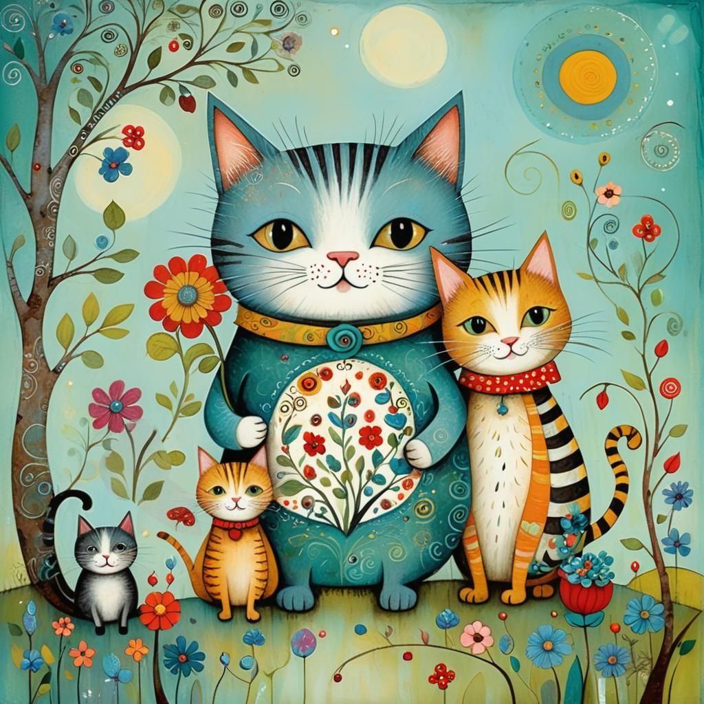 Whimsical Kitten and Friends in Magical Illustration