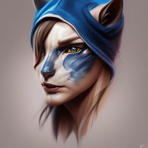 Detailed Portrait of Cat-Human Hybrid in Digital Art