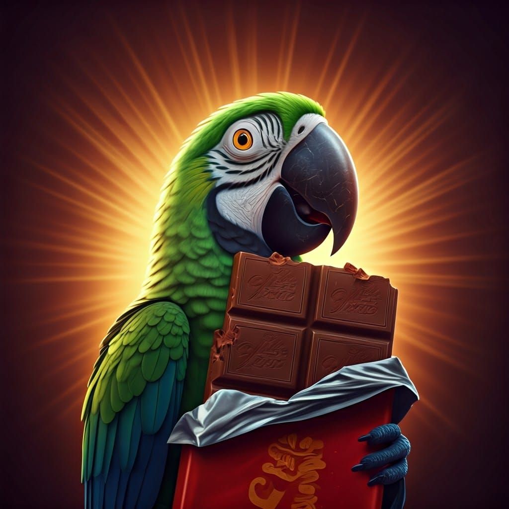 Vibrant Parrot Devours Gigantic Chocolate Bar in Stunning 3D...