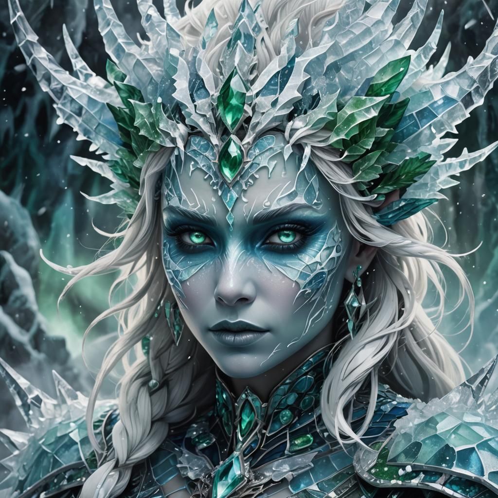 Mesmerizing Ice Demon Portrait in Dark Fantasy Style