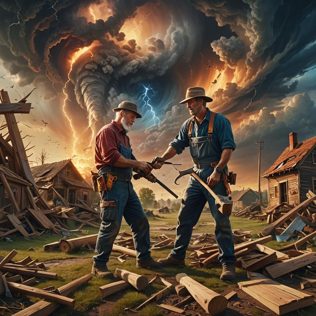 Carpenter vs Tornado: A Vibrant Matte Painting