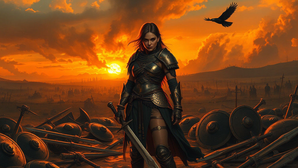 Warrior on Battlefield in Dramatic Lighting