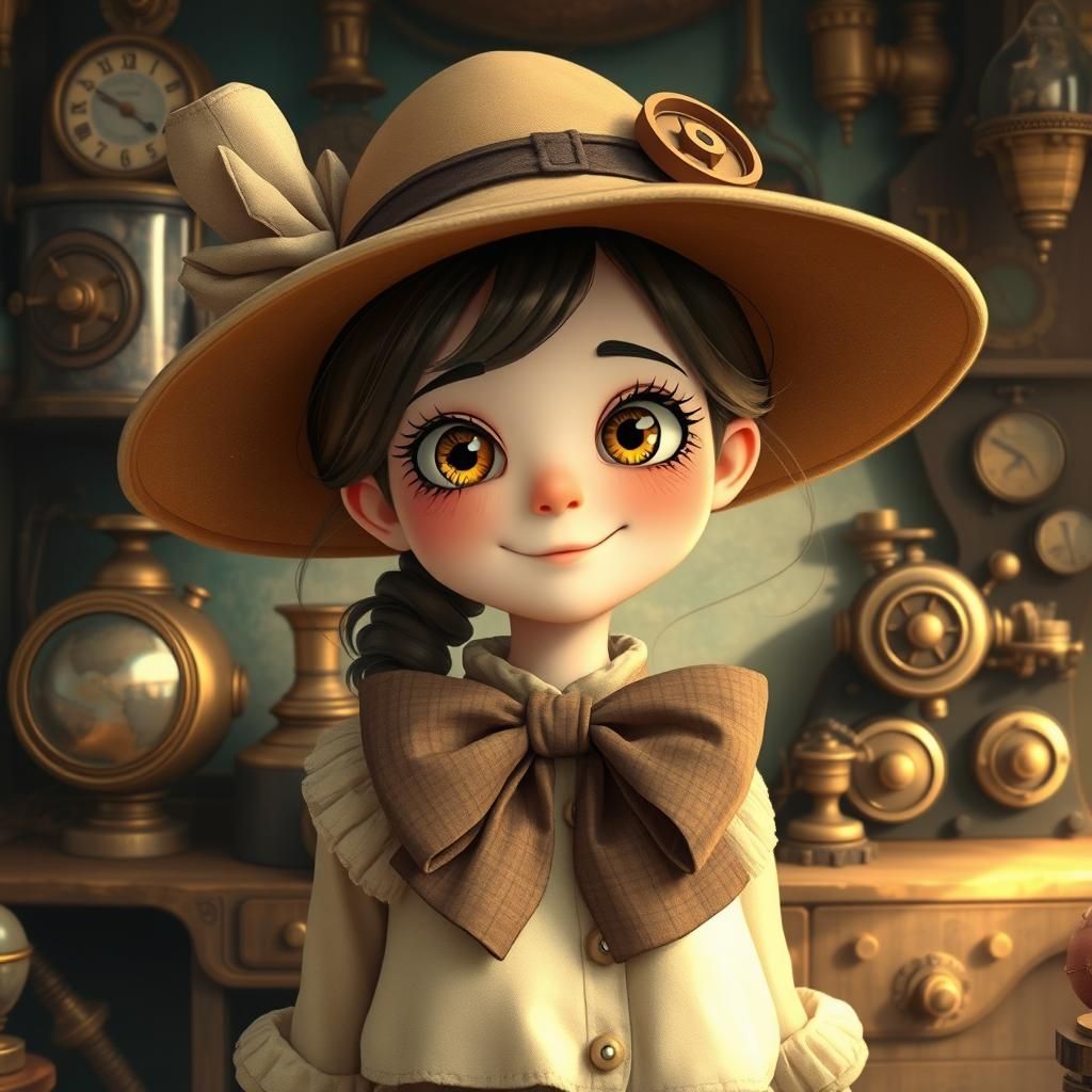 Steampunk Woman with Wide Brim Hat, Digital Art