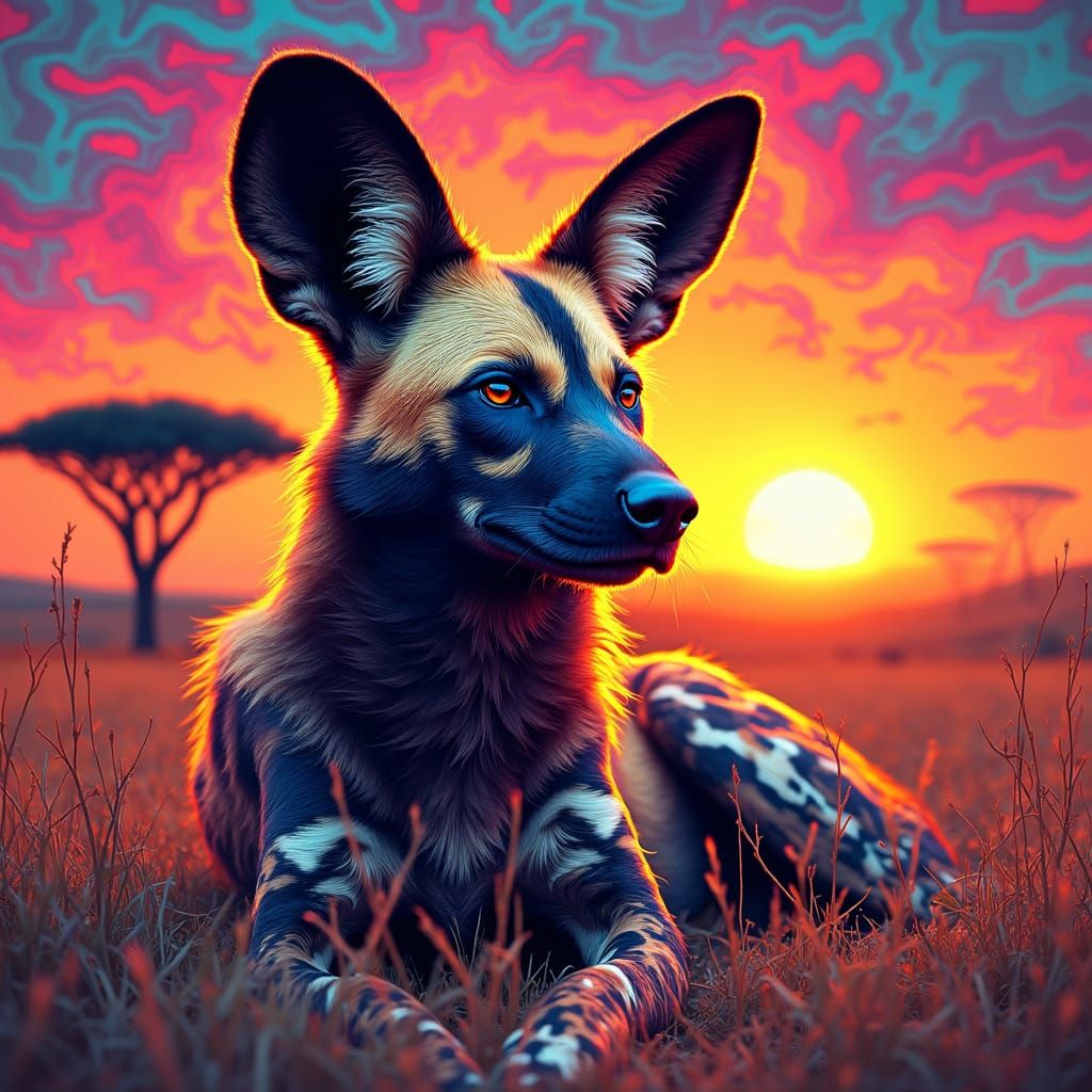 Majestic Wild Dog in Vibrant Stereogram Art