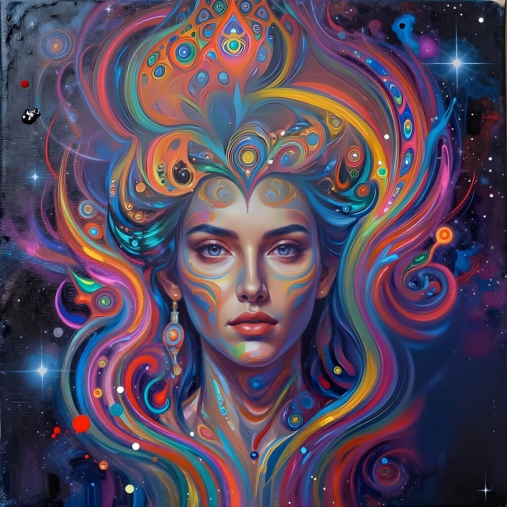 Paintbrush Creates Roller Portrait with Cosmic Flair