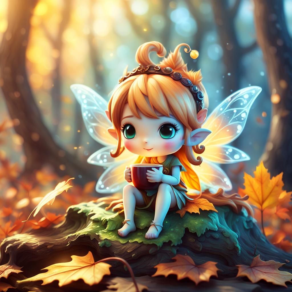 Chibi Fairy in Enchanted Autumn Forest