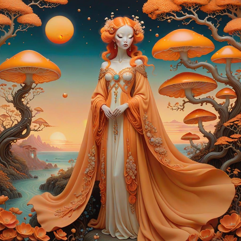 Enchanting Orange Dreamscape in Vibrant Artistic Style