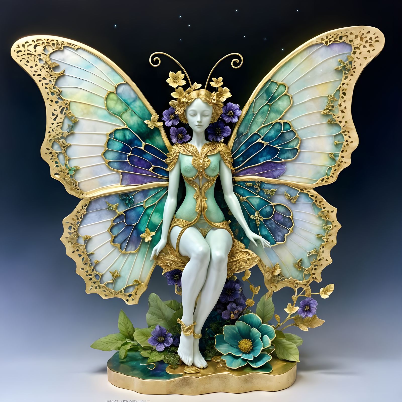 Ethereal Butterfly Figurine with Gold Resin Wings