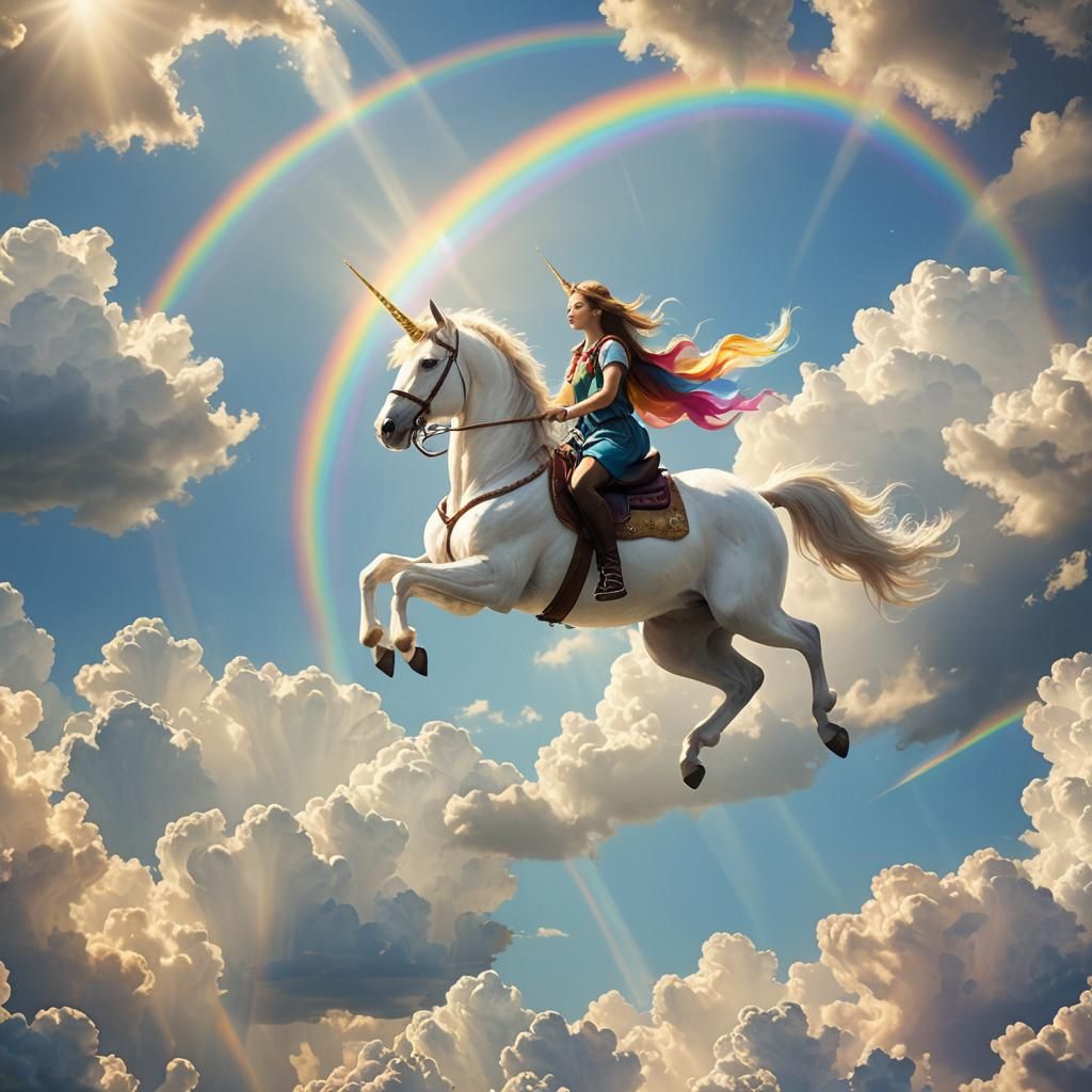 Riding a Unicorn in Heaven with Rainbows