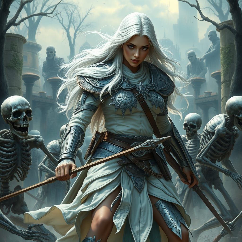 Ethereal Warrior in Ancient Ruins