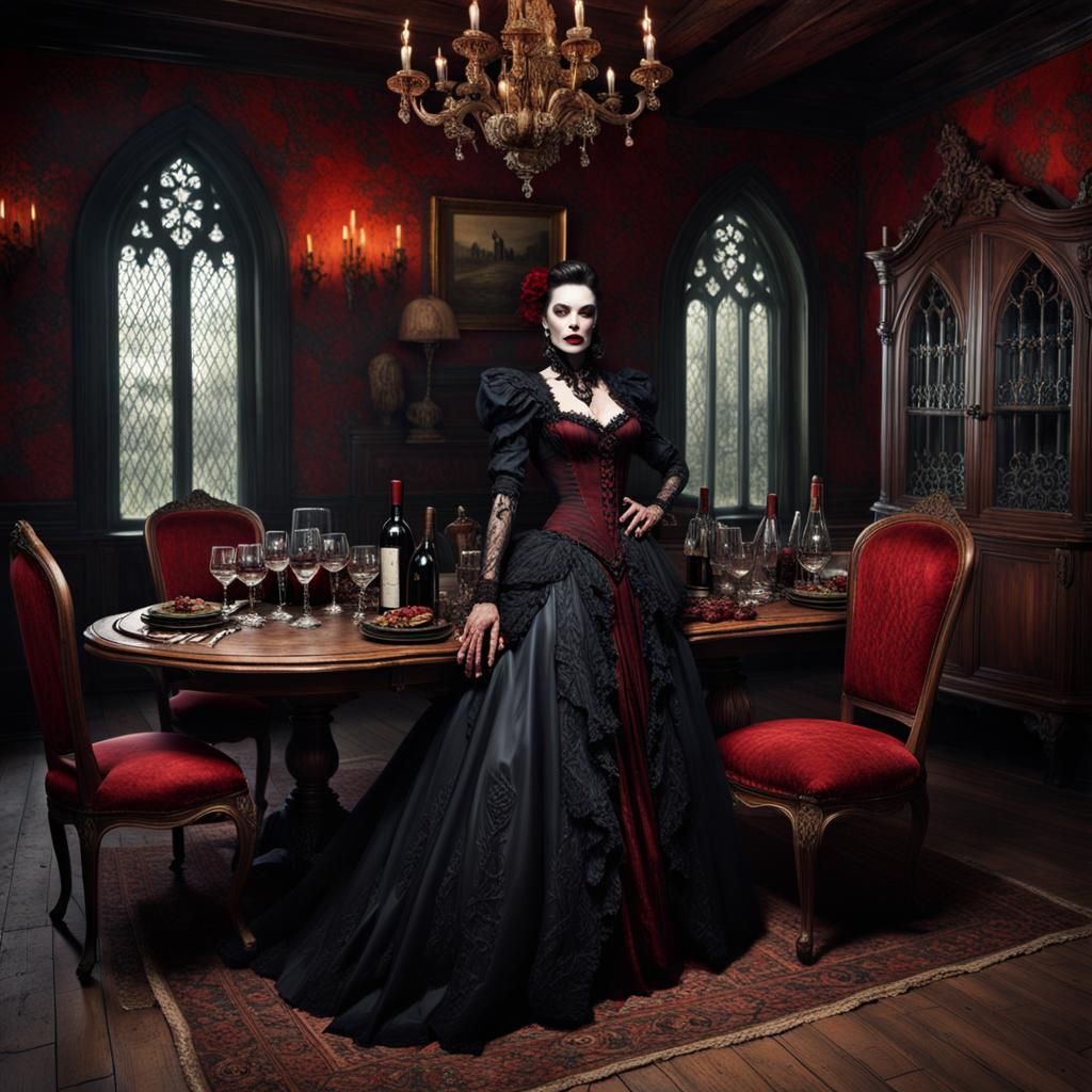 Gothic Vampire Wine Party in Spooky Dining Room