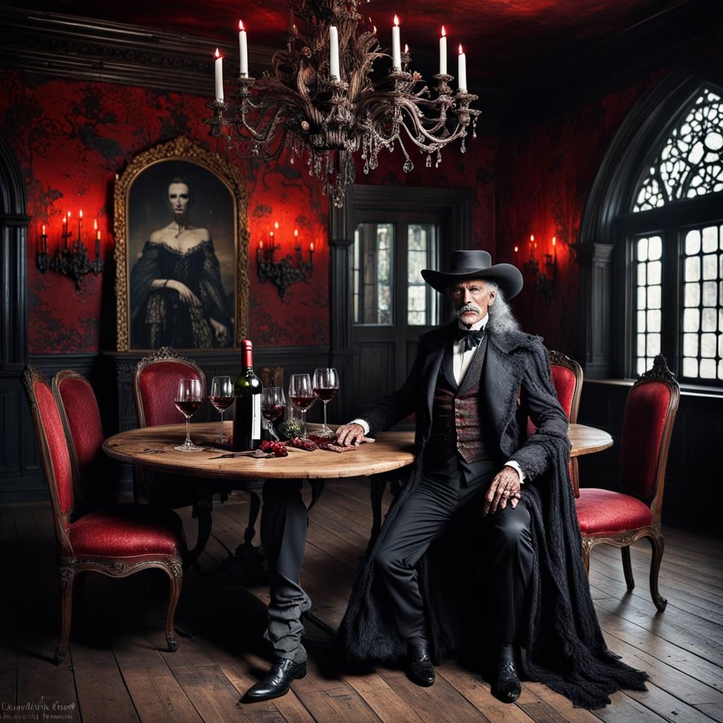 Supermodel Vampire Wine Party in Gothic Dining Room