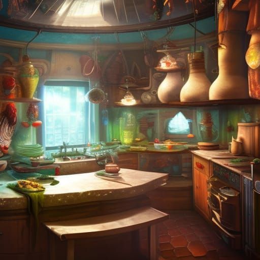 Fantastical Kitchen Concept Art in Deep Color