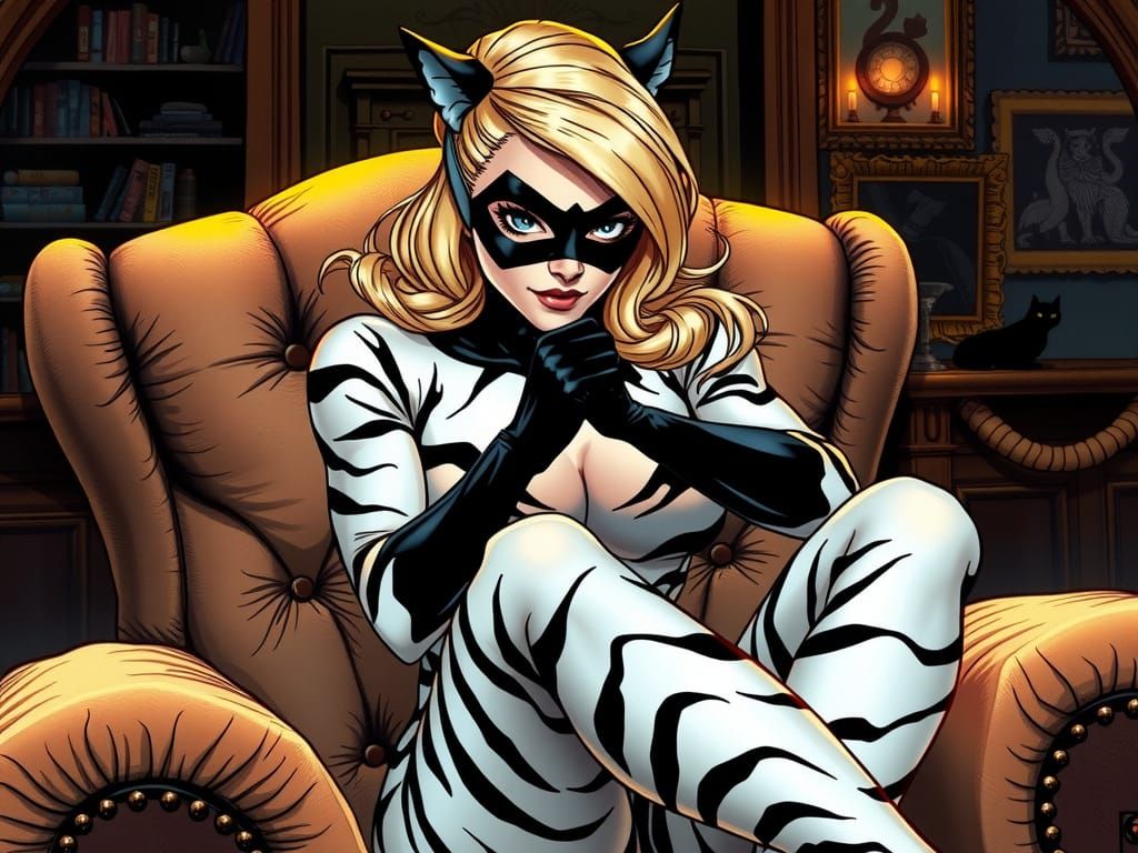 Feline Fatale in White Tiger Stripes