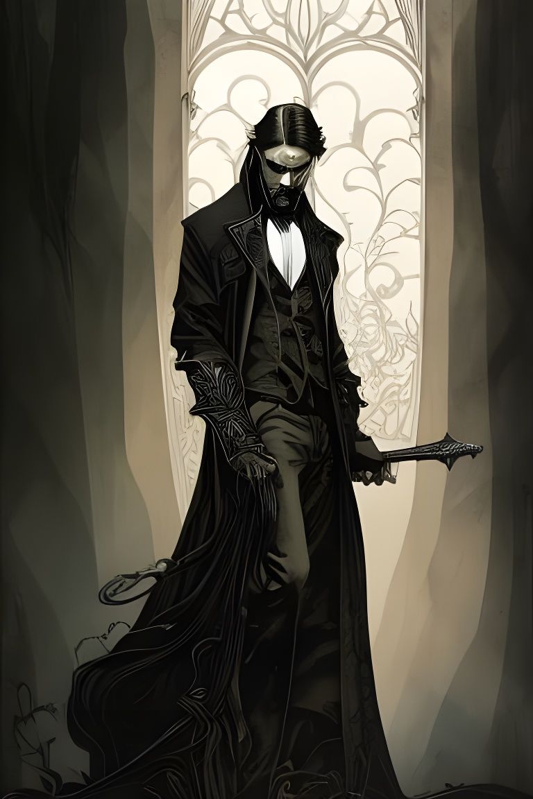 Elegant Vampire Portrait in Flowing Ink Style